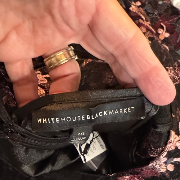White House Black Market Black and Burgundy Floral Long Shear Sleeve Dress - Picture 6 of 6